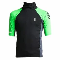 C-Skins Junior High Collar Rash Vest Black Flouro Green - JL
