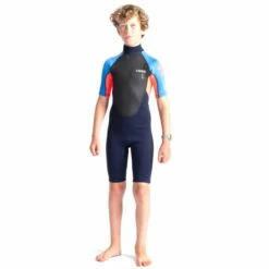 C-Skins Element 3/2mm Junior Shorty Wetsuit Slate Navy Flo Red - JL
