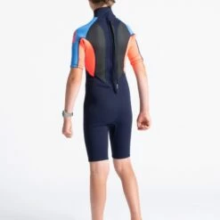 C-Skins Element 3/2mm Junior Shorty Wetsuit Slate Navy Flo Red - JL -SurfSurfSurf outlet shop cel32shjsnfrbltdquarter2 36811