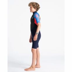 C-Skins Element 3/2mm Junior Shorty Wetsuit Slate Navy Flo Red - JL -SurfSurfSurf outlet shop cel32shjsnfrbltdside2 62415