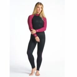 C-Skins Surflite 4/3mm Womens Wetsuit Back Zip Raven Black Wine - UK 8 Short